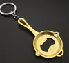 100pcs/lot Hot Game 3 Colors 3D Pan Beer Bottle Opener Alloy Keychains Silver Gold Black Antique Bronze Men Keyring Gift