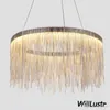 Modern Aluminium Chain Ring Chandelier Round Pendant Lampa Fringe Chains Suspension Belysning Living Sitting Room Hotel Restaurant Hall Mall Ljus