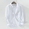 Men's Casual Shirts High Quality Style Mens Long Sleeve Linen Solid Color Lapel Cotton Fashion Slim Tops