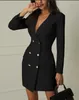 Nouveau design mode européenne femmes col rabattu double boutonnage blazer costume style robe à manches longues taille mince plus size246R