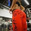 Mulheres moda graffiti letra impresso calças senhoras fitness leggings ginásio exercício esportes longos calças elásticas cintura skinny calça