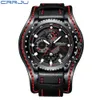 CWP 2021 Crrju Chronograph Läder Klockor Mäns Sport Lysous Quartz Top Brand Luxury Male Military Multifunction Armbandsur