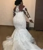 Robes de mariée sirène grande taille 2019 sur l'épaule pure manches longues robes de mariée tulle balayage train robes de mariage personnalisé 206J