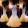 Sexy Actual Photos Luxury Mermaid Prom Dresses Crystal Beaded Backless Illusion Floor Length Formal Evening Party Dresses ogstuff Vestidos