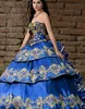 Quinceanera 드레스 블루 볼 가운 연인 주름 프롬 드레스 Charro Sweet 16 드레스 푹신한 전통 Quinceanera mexican299g