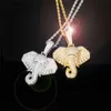 High Quality Yellow White Rose Gold Plated Full CZ Elephant Pendant Necklaces for Men Jewelry Gift