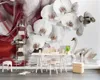 Decoración del hogar Papel tapiz 3d Moderno Hermoso Phalaenopsis Cisne TV Fondo Pared HD Impresión digital Humedad Papel de pared