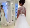 Modest 2020 Country Lace Wedding Dresses Cap Sleeves Sheer Back Buttons A Line Wedding Gowns Sweep Train Bridal Dresses vestidos de novia