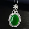 YHAMNI New Fashion 925 Sterling Silver Pendant Natural Green Luxury Necklace Jewelry Brand Wedding Engagement For Women ZD373