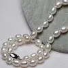 Elegancki 9-10mm Naturalny South Sea Barok White Pearl Necklace 18 cali 925 Silver Zapięcie