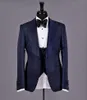 Mycket bra en knapp Navy Blue Paisley Groom Tuxedos Shawl Lapel Män Passar 3 stycken Bröllop / Prom / Dinner Blazer (Jacka + Byxor + Vest + Slips) W581