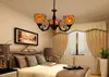 Vintage Tiffany Style Pendant Lamp European Stained Glass Multi-Head Chandelier for Living Room Hanging Light Fixture