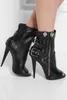 Hot Sale-Women's fashion Cheap price nude black open toe double zipper spike heel booties buckle strap graceful dress shoes