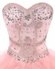 2019 Neue Prinzessin Rosa Kristall Ballkleid Quinceanera Kleider Organza Plus Größe Sweet 16 Kleider Debütantin 15 Jahre formelles Partykleid BQ200