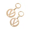 Stainless Steel Gold Color Initial Alphabet Earring Monogram Trendy Round Jewelry Letters Pendant Earring From A-Z (V)