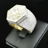 Hip Hop Uomo Ghiacciato Zircone Cubico Bling Anello Oro Colore Esagono Pieno CZ Gioielli Micro Pavimentato Ghiacciato Zircone Cubico Anelli Regali