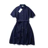 Fashion Brand Crocodile Women Casual Dresses Summer Elegant Solid Short Sleeve Dress With Sashes Cotton Size S-L Women Dress