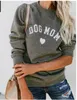 المرأة 2019 خريف شتاء جديد DOG MOM رسائل طباعة كم طويل عادية هوديي البلوز للمرأة كبيرة الحجم S إلى 5X