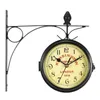 Vintage Dekoracyjne Dwustronne Metalowe Zegar Ścienny Antique Style Station Clock Zegar ściany Wiszące Zegar Metalowa Rama na Boże Narodzenie Y200110