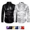 Formelle hommes fête chemises de smoking boule mince mariage soie-comme Satin à manches longues chemises habillées hommes automne vêtements hauts paillettes chemise