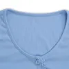 Sıkı Fırfır Kollu Kırpma Üst Kadın Tişörtleri Yaz Düğmesi Yeşil Mavi Sıkı Giyim Kaburga Örme Düz Seksi T-shirt