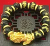 Gold Plated 3D Pixiu Bracelet Black Obsidian Beads Transfer Luck Bracelet Chinese Feng Shui Animal Jewelry
