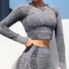 Women Seamless Yoga Set Vital Gym Clothing Fitness Leggings+Cropped Shirts Sport Suit Women Long Sleeve Sportswear Active Suit