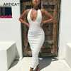Articat Halter Backless Sexy Knitted Pencil Women White Off Shoulder Long Bodycon Party Elegant Autumn Winter Dress C19041701