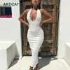 Articat Halter Backless Sexy malha Lápis Mulheres Branco Alças longo Bodycon Partido Outono-Inverno elegante vestido C19041701