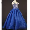 Royal Blue Organza Princess Little Girls Pageant Dress Spaghetti Lace-up Perline Strass Abito da festa Abiti da prima comunione per matrimonio