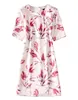 꽃은 여성 - 라인 드레스 라운드 넥 짧은 소매 캐주얼 드레스 08K859 인쇄하기