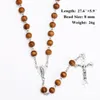 Nuove perline di legno Catene lunghe Collana di rosario cattolico per donne e uomini Cristiani Gesù Vergine Maria Croce crocifisso Ciondolo Gioielli di moda