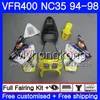 Kit Pour HONDA RVF400R V4 VFR400R jaune vente chaude 1994 1995 1996 1997 1998 270HM.42 VFR400 RVF VFR 400 R NC35 VFR 400R 94 9596 97 98 Carénage