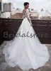 Vintage 2 em 1 Vestidos De Casamento Curtos Com Saias Destacáveis ​​Manga Comprida Sheer Neck Lace Botão Voltar País Boêmio Vestidos De Noiva Barato 2019