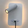 Topoch Living Room Wall Lights with USB Charger Lamps 5V 2A Backlight 6W and Reading Light 3W Double Switched Black/White Edge Sconce Lighting Fixture Deco