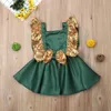 Розничная детская девочка Butterfly Sequin Princess Dress Little Girls Clothing Summer Fly Flye Ruffle Partle Prompes Desting Boutique 4551031