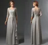 Ny silver 2022 Mor till brudklänningarna Aline Half ärmar Chiffon spetsar plus storlek lång elegant brudgum Wedding Party Gown9790819