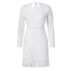 Kadınlar Oymak Beyaz Dantel Elbise 2021 Bahar O-Boyun Uzun Kollu Backless Seksi Bodycon Kılıf Abiye Bayan Parti Elbise Yaz Sonbahar