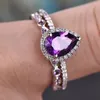 Trendy Chic Purple Water Drop Shape Zircon Ladies Rings Set Full Zircon Engagement Ring for Women Wedding Party Jewelry Anillos8223933