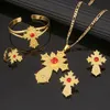 Ethiopian Jewelry Sets Trendy Cross Flower Pendant Necklaces Earrings Bangle Ring Habesha Jewelry Eritrean Wedding Gifts