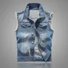 2019 Slim Fit Cowboy Male Jacket Vest Ripped Denim Vest Mäns Jacka Ärmlös Casual Waistcoat Men's Jean Coat 5XL