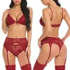 Vrouwen Sexy Lingerie Kant en Mesh BH en Jarrettered Thong Set Ondergoed Verstelbare Spaghetti Strap Bralette Panty Multicolor S-XXL