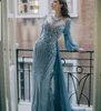 Luxury Mermaid Prom Dresses V Neck Lace Beaded Long Sleeve Evening Gowns With Detachable Train Custom Made Robes De Soirée