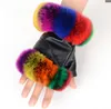 Femmes hiver multicolore peluche fourrure cool mignon dames softs en cuir authentique gants de mode