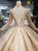 2019 Yeni Altın Balo Dubai Gelinlik Uzun Kollu Yüksek Boyun Lüks Boncuklu Arapça Renkli Gelin Kıyafeti Couture Custom Made Gerçek