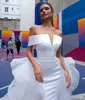 2019 Berta Syrenka Suknie Ślubne Odpinany Pociąg Z Krótkim Rękawem Pleats Open Back Beach Suknia ślubna Bridal Suknie Niestandardowe