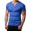 Homens camisetas Homens camiseta Homens Verão Moda V Neck de Manga Curta Tee Homme Casual Slim Fit Metal Botão Design XXL