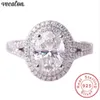 Vecalon Statement100％Real 925 Sterling Silver Promise Ring Oval 5a Zircon CZ Engagement Wedding Band Rings for Women Bridal285y