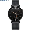 Nouvelle mode Simple hommes montre CRRJU conception Unique noir montres à Quartz décontractées hommes de luxe affaires montre-bracelet Zegarek Meskie264Y