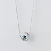 925 Sterling Silver Blue Crystal Crescent Moon Star Pendant ketting voor Lady Women Fashion Jewelry China Product2954790